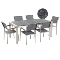 Garden Dining Set 6 Seater GROSSETO Triple Plate Basalt Flamed Black/ Grey