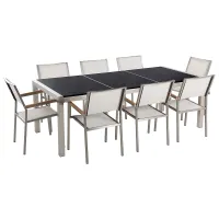 Garden Dining Set 8 Seater GROSSETO Triple Plate Granite Polished Black/ White