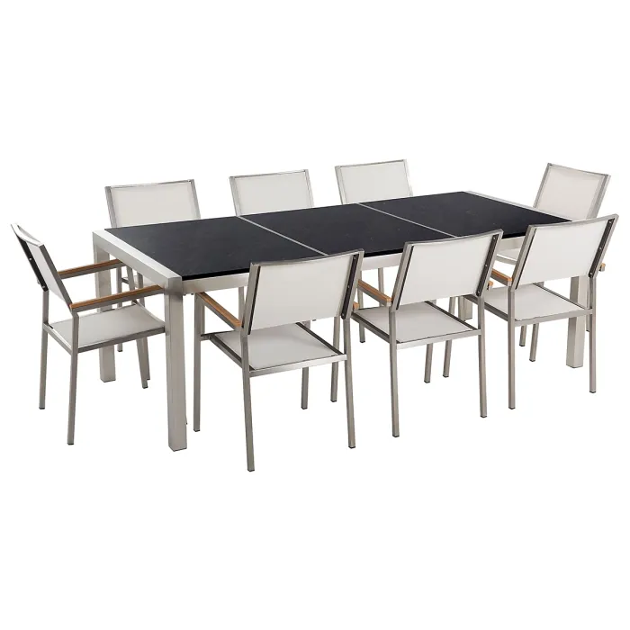 Garden Dining Set 8 Seater GROSSETO Triple Plate Granite Polished Black/ White