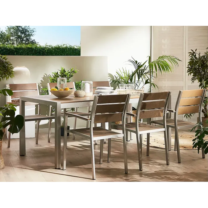 Garden Dining Set 6 Seater VERNIO Brown