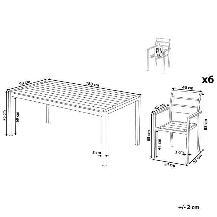 Garden Dining Set 6 Seater VERNIO Brown