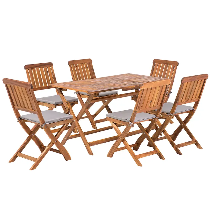 Garden Dining Set 6 Seater CENTO with Cushions Acacia Wood Brown