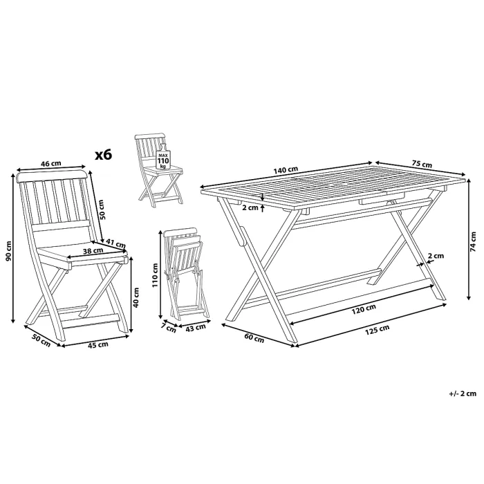 Garden Dining Set 6 Seater CENTO with Cushions Acacia Wood Brown