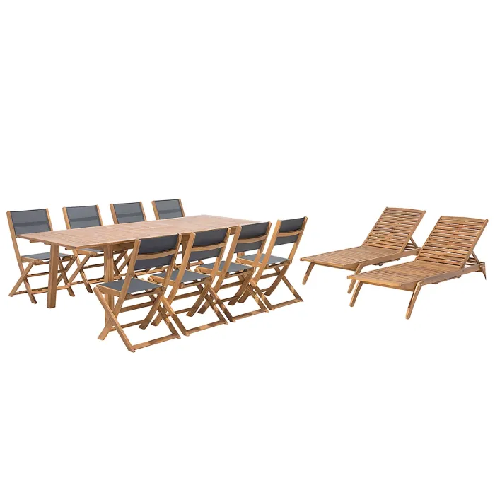 Garden Dining Set with Loungers 8 Seater CESANA Acacia Wood Light Brown