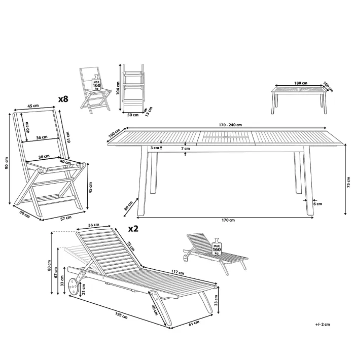 Garden Dining Set with Loungers 8 Seater CESANA Acacia Wood Light Brown