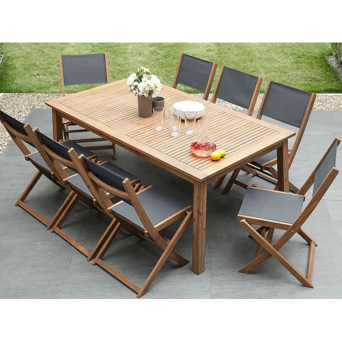 Garden Dining Set 8 Seater CESANA Acacia Wood Light Brown