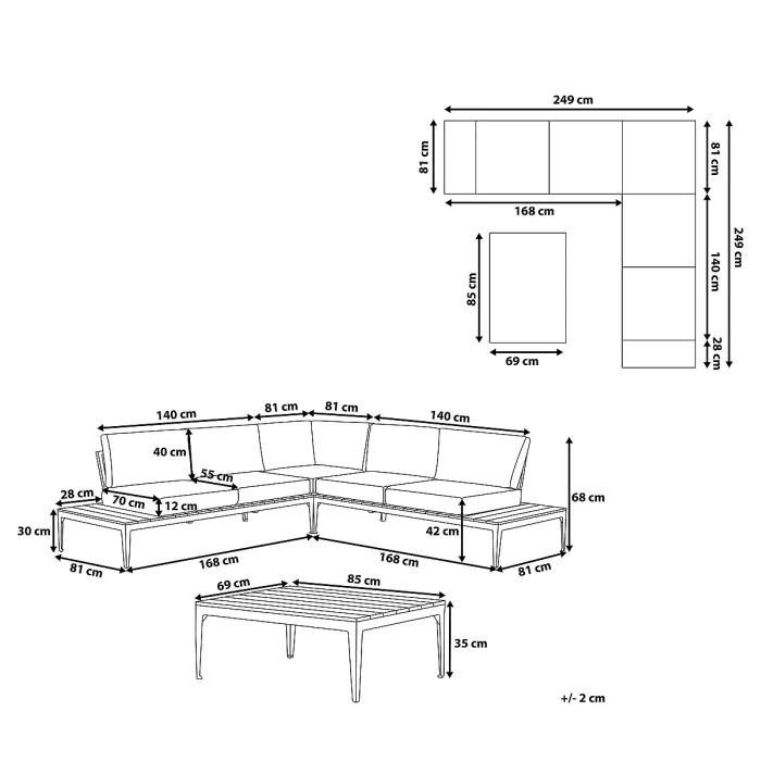Garden Corner Sofa with Table 5 Seater POSITANO Grey