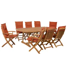 Garden Dining Set 8 Seater MAUI with Cushions Acacia Wood Dark Red