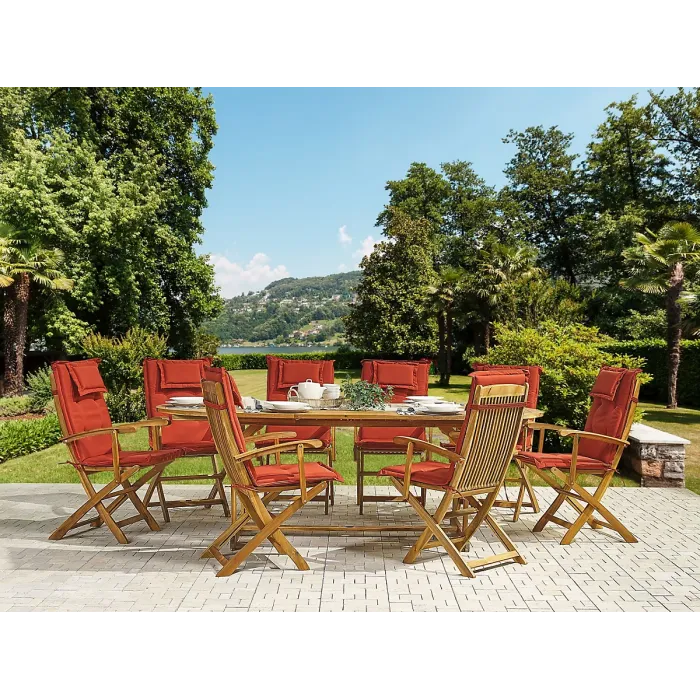 Garden Dining Set 8 Seater MAUI with Cushions Acacia Wood Dark Red