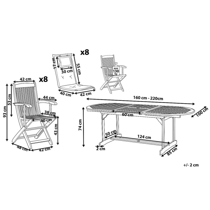 Garden Dining Set 8 Seater MAUI with Cushions Acacia Wood Off-White