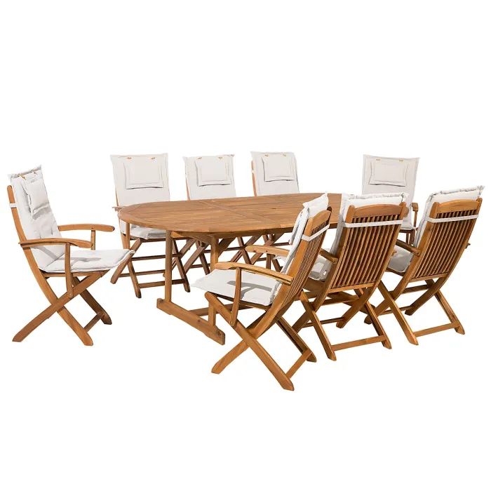 Garden Dining Set 8 Seater MAUI with Cushions Acacia Wood Off-White