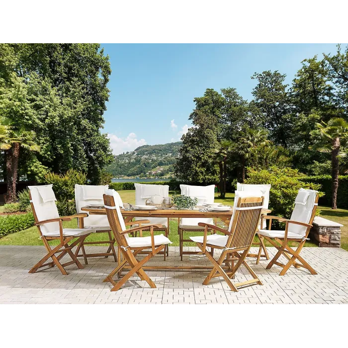 Garden Dining Set 8 Seater MAUI with Cushions Acacia Wood Off-White