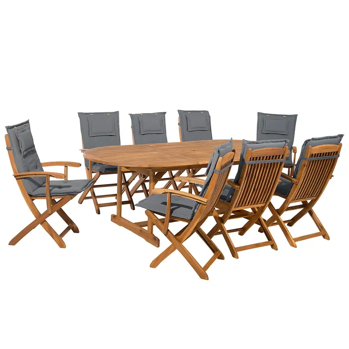 Garden Dining Set 8 Seater MAUI with Cushions Acacia Wood Grey