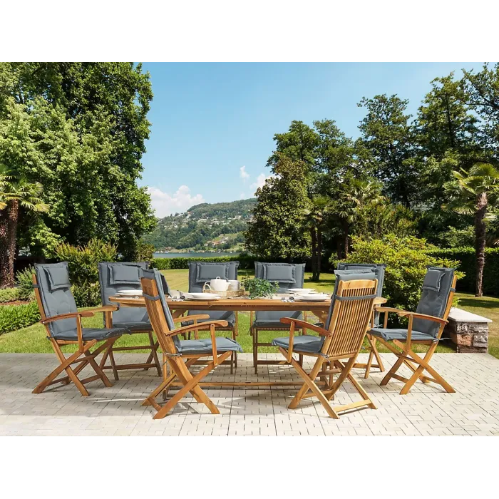 Garden Dining Set 8 Seater MAUI with Cushions Acacia Wood Grey