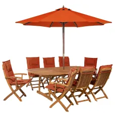 Garden Dining Set 8 Seater MAUI with Parasol Acacia Wood Dark Red