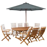Garden Dining Set 8 Seater MAUI with Parasol Acacia Wood Off-White