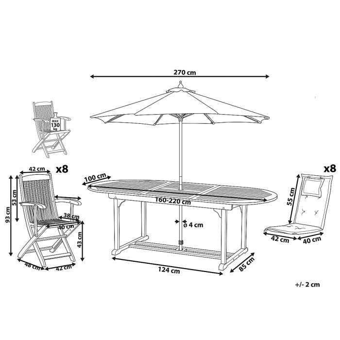 Garden Dining Set 8 Seater MAUI with Parasol Acacia Wood Off-White