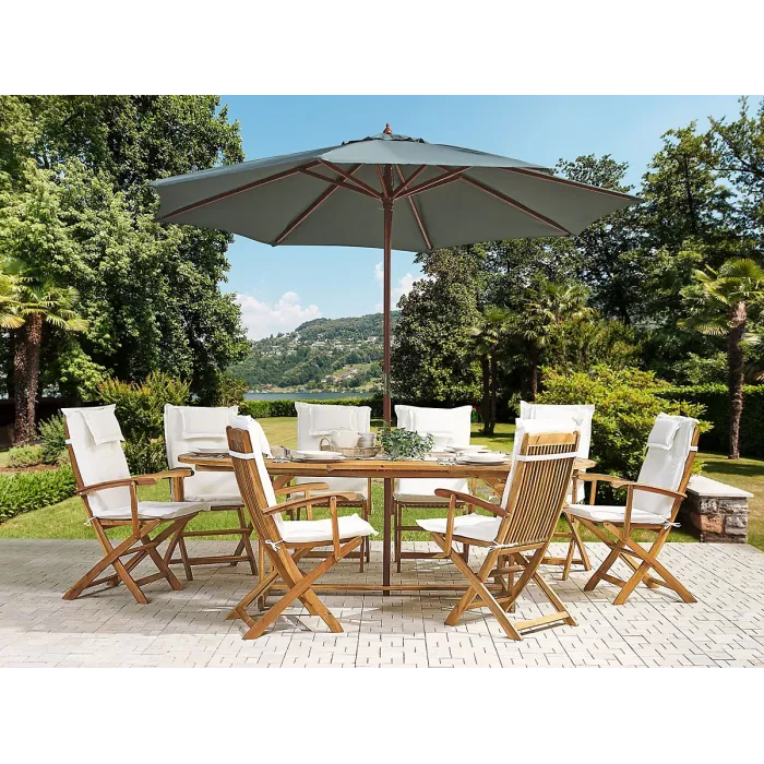 Garden Dining Set 8 Seater MAUI with Parasol Acacia Wood Off-White