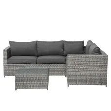 Garden Corner Sofa with Table 4 Seater AVOLA Left Hand PE Rattan Grey