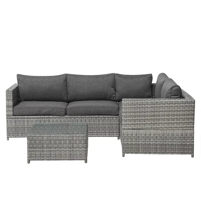Garden Corner Sofa with Table 4 Seater AVOLA Left Hand PE Rattan Grey