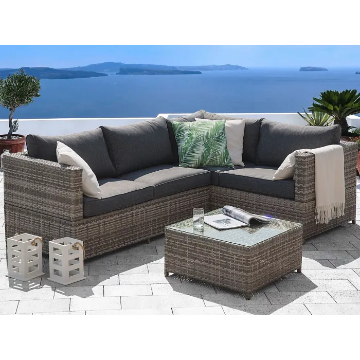 Garden Corner Sofa with Table 4 Seater AVOLA Left Hand PE Rattan Grey