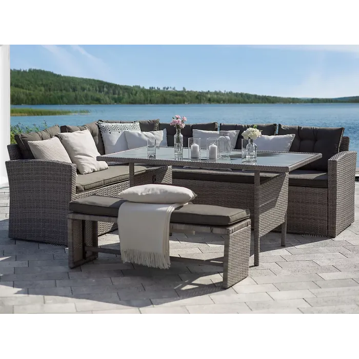 Garden Lounge Set with Table 8 Seater VITERBO with Cushions PE Rattan Grey