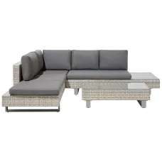 Garden Corner Sofa with Table 5 Seater LANCIANO Right Hand PE Rattan Grey