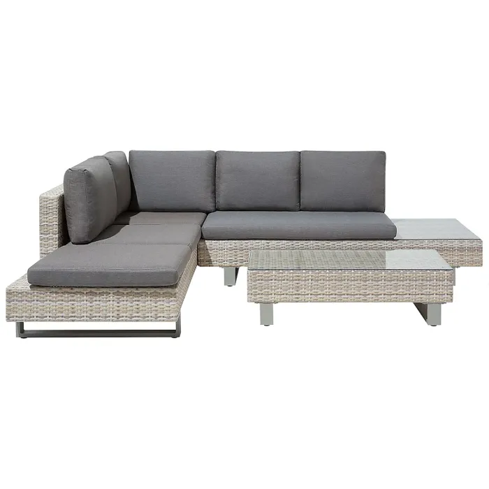 Garden Corner Sofa with Table 5 Seater LANCIANO Right Hand PE Rattan Grey