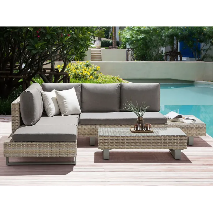 Garden Corner Sofa with Table 5 Seater LANCIANO Right Hand PE Rattan Grey