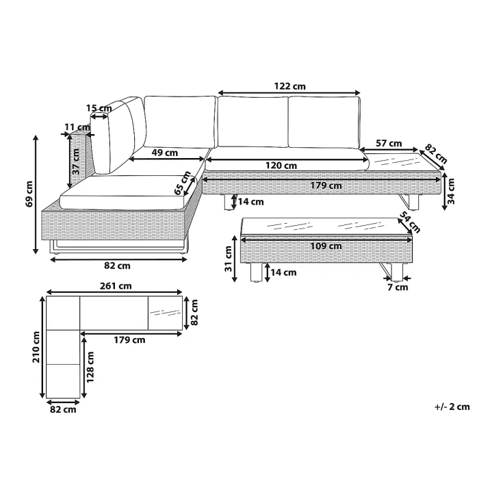 Garden Corner Sofa with Table 5 Seater LANCIANO Right Hand PE Rattan Grey