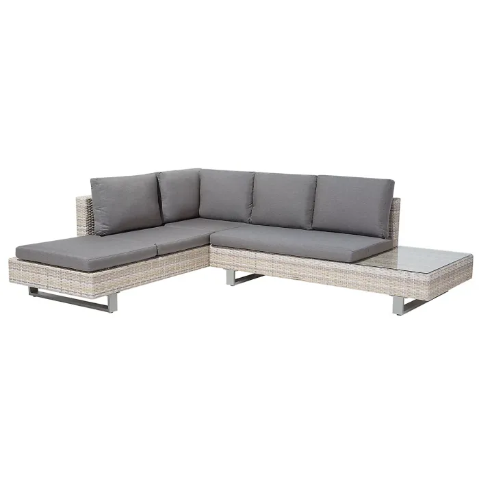 Garden Corner Sofa with Table 5 Seater LANCIANO Right Hand PE Rattan Grey