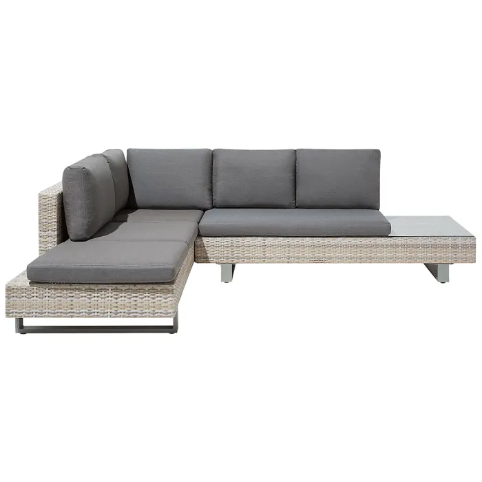 Garden Corner Sofa with Table 5 Seater LANCIANO Right Hand PE Rattan Grey