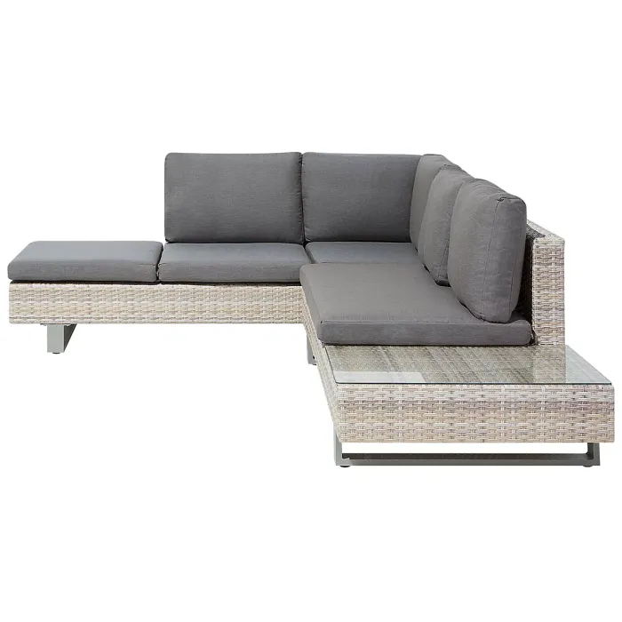 Garden Corner Sofa with Table 5 Seater LANCIANO Right Hand PE Rattan Grey