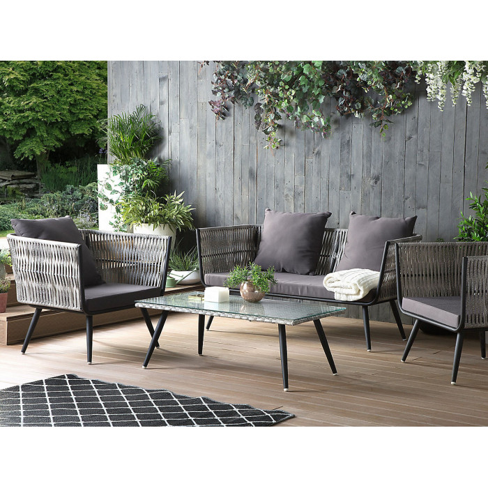 Garden Lounge Set with Table 4 Seater RAGUSA PE Rattan Grey
