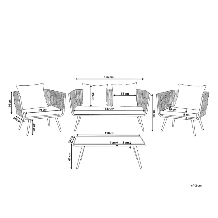 Garden Lounge Set with Table 4 Seater RAGUSA PE Rattan Grey