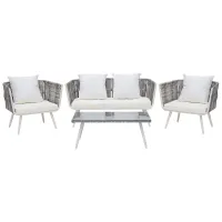 Garden Lounge Set with Table 4 Seater RAGUSA PE Rattan Off-White