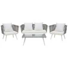 Garden Lounge Set with Table 4 Seater RAGUSA PE Rattan Off-White