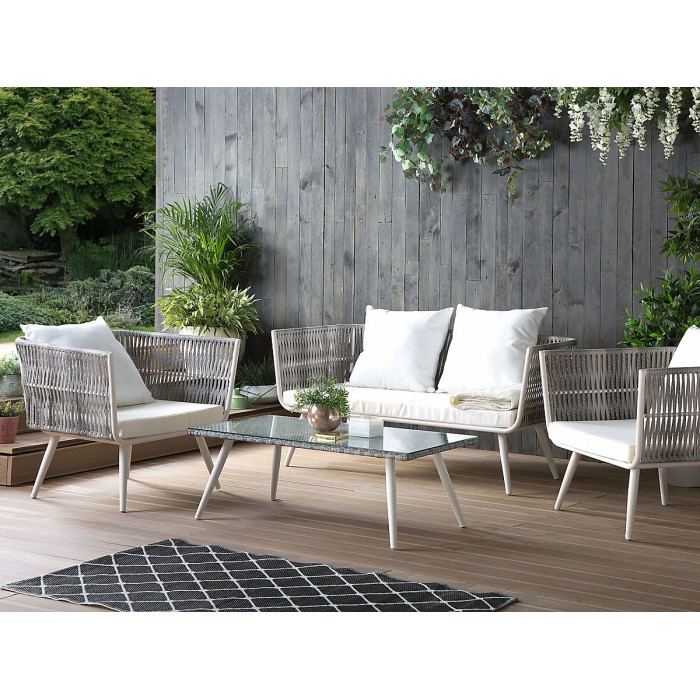 Garden Lounge Set with Table 4 Seater RAGUSA PE Rattan Off-White