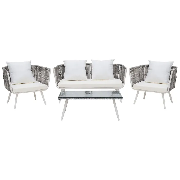 Garden Lounge Set with Table 4 Seater RAGUSA PE Rattan Off-White