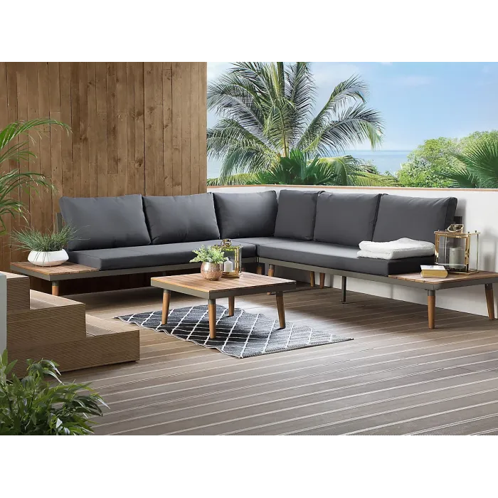 Garden Corner Sofa with Table 5 Seater CORATO Acacia Wood Grey
