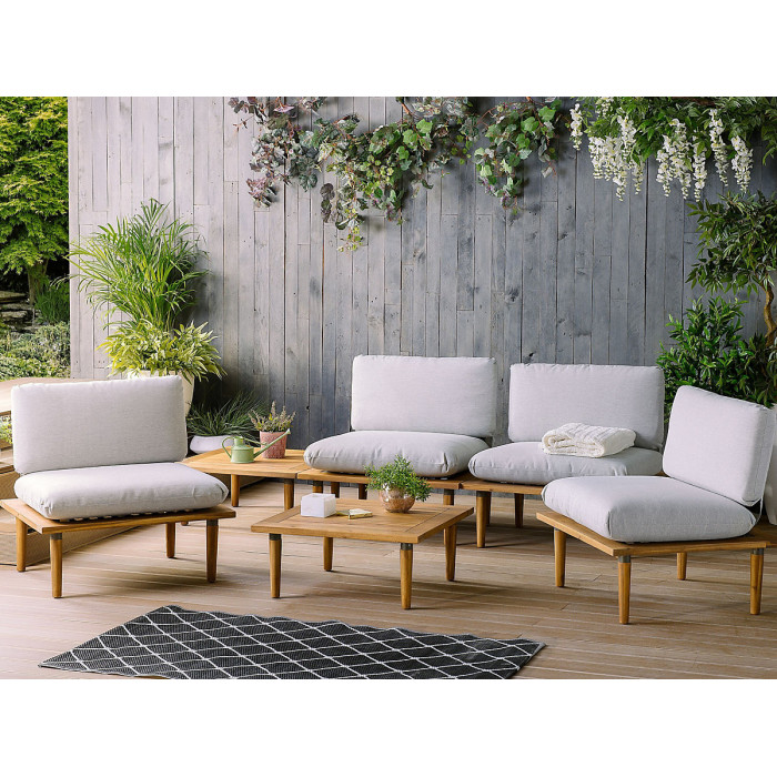 Garden Lounge Set with Table 4 Seater FRASCATI Modular Certified Acacia Wood Light Grey