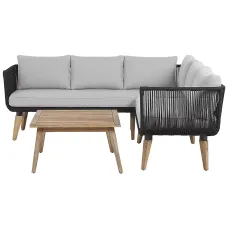Garden Corner Sofa with Table 5 Seater ALCAMO Left Hand Acacia Wood Black