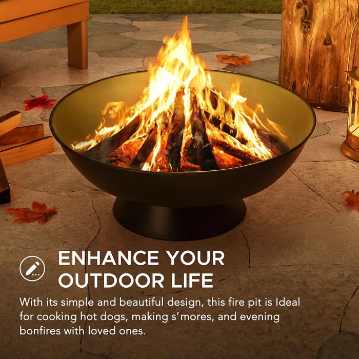 SUNJOY 58cm Patio Portable Fire Pit For Outdoor, Black Steel Wood Burning Fire Pit