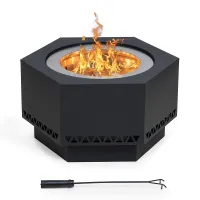 Sunjoy Smokeless Wood-Burning Fire Pit with Fire Poker - Garden and Backyard Outdoor Fire Pit