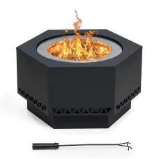 Sunjoy Smokeless Wood-Burning Fire Pit with Fire Poker - Garden and Backyard Outdoor Fire Pit