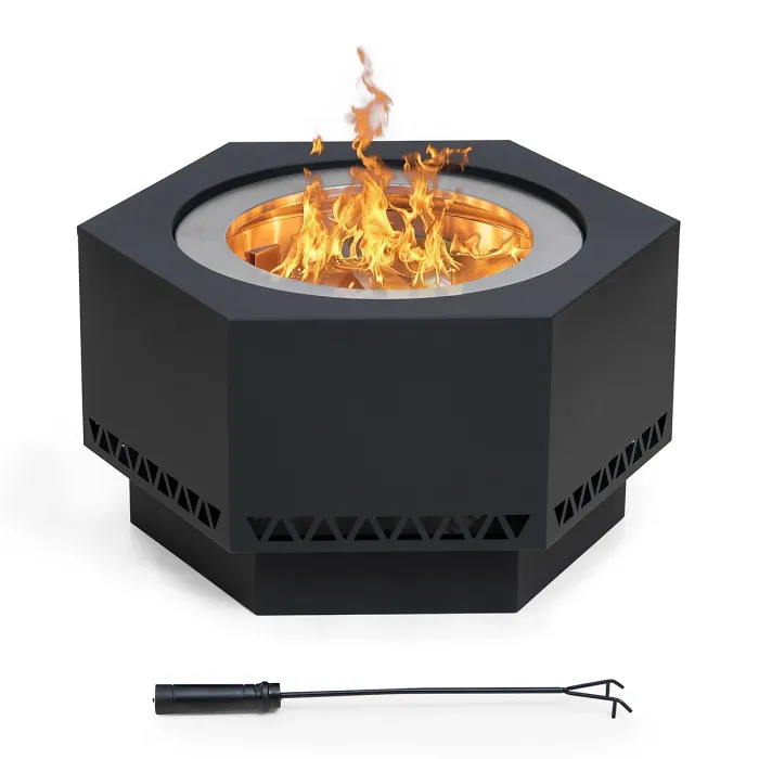 Sunjoy Smokeless Wood-Burning Fire Pit with Fire Poker - Garden and Backyard Outdoor Fire Pit