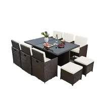 Ralph Cube Rattan Garden Furniture Set 10 Seater (Black)