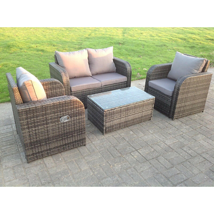 Dark Grey Mix PE Wicker Rattan Garden Furniture Set Sofa Set Reclining Adjustable Chair 4 Seater