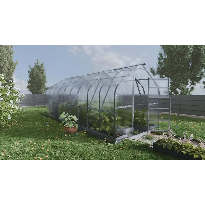Backyard greenhouse Standard KLASIKA 20m2, 2.5m x 8m, 4 mm polycarbonate cover (4 skylights)