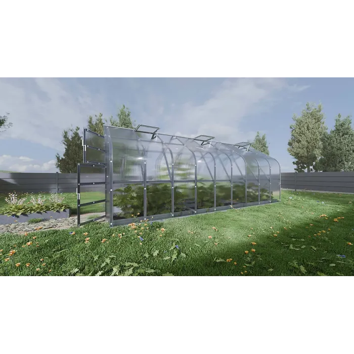 Backyard greenhouse Standard KLASIKA 20m2, 2.5m x 8m, 4 mm polycarbonate cover (4 skylights)